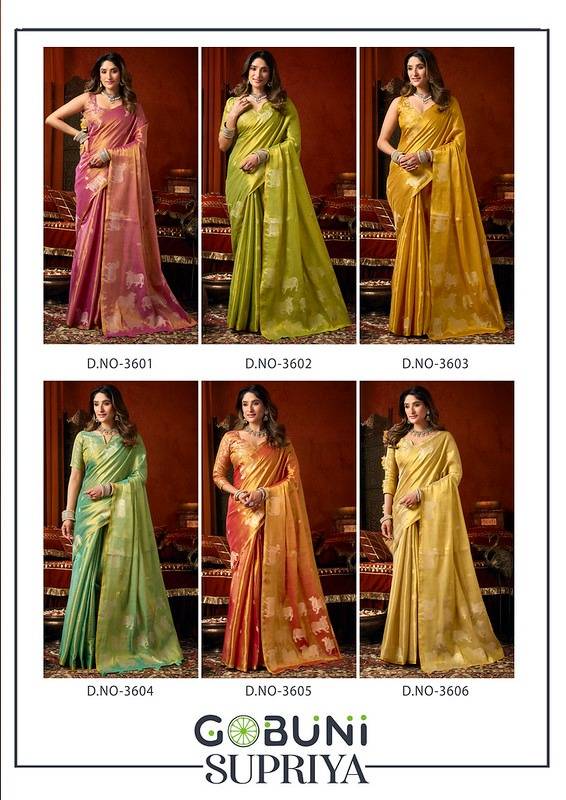 SUPRIYA BY GOBUNI 3601 To 3606 Series Indian Traditional Wear Collection Beautiful Stylish Fancy Colorful Occasional Wear Heavy Tissue Sarees At Wholesale Price